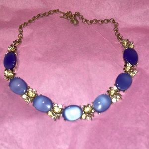 BSK Vintage smooth blue double layer irredecent beaded necklace with rhinestones